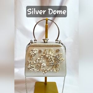 Handmade Pearl Chaos Dome Shaped Handbag - Silver Dome